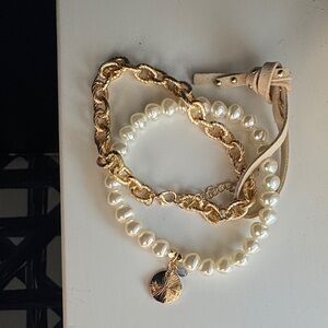 Anthropologie gold and pearl anklets